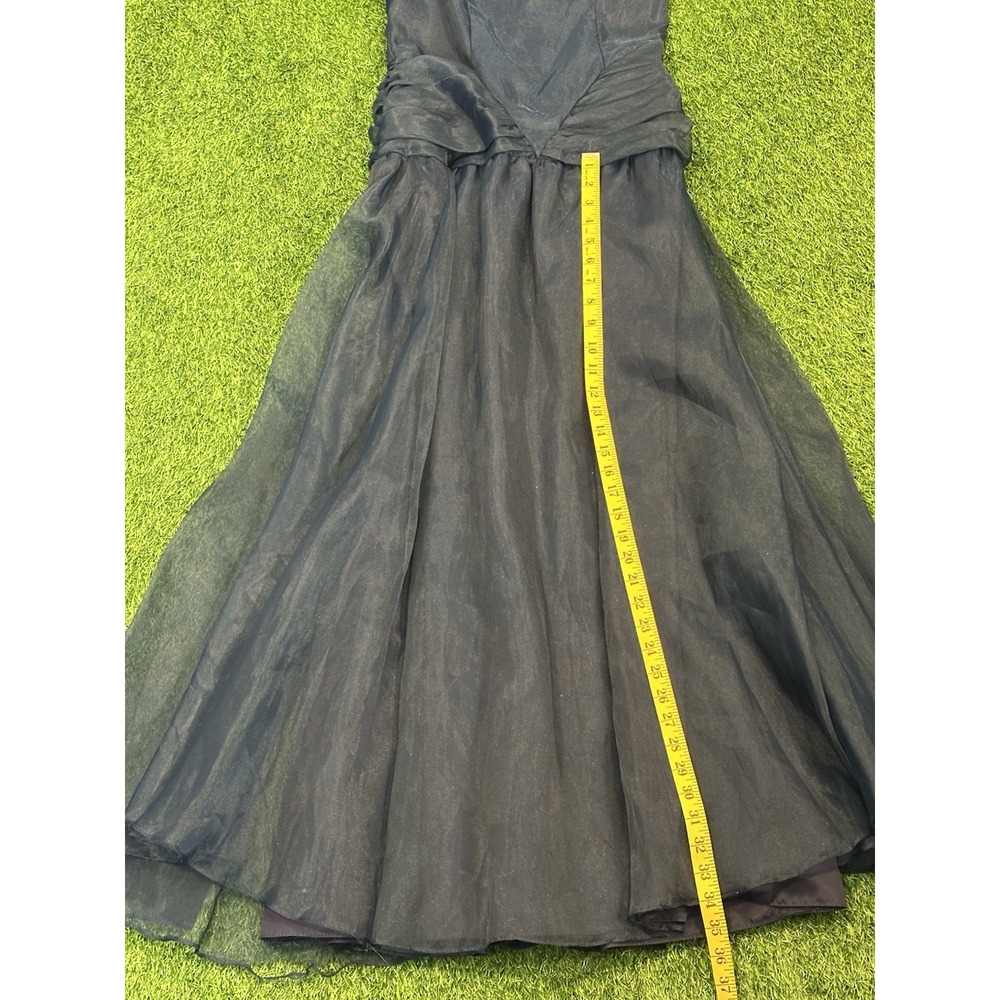 Vintage Taffeta Formal Gown Women 10 60s Navy Blue Puff Sleeves Prom Tea Dress‎ - Picture 14 of 16